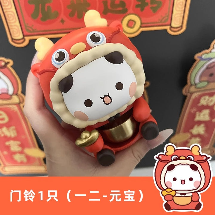 Original Panda Bubu And Yier Action Figure Toys Dragon Year Dopamine Doorbell 二次元造物家熊猫一二布布龙年多巴胺门铃铃铛磁吸入户门挂饰摆件