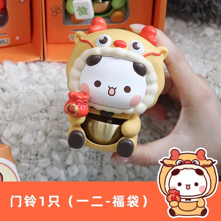 Original Panda Bubu And Yier Action Figure Toys Dragon Year Dopamine Doorbell 二次元造物家熊猫一二布布龙年多巴胺门铃铃铛磁吸入户门挂饰摆件