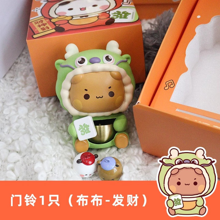 Original Panda Bubu And Yier Action Figure Toys Dragon Year Dopamine Doorbell 二次元造物家熊猫一二布布龙年多巴胺门铃铃铛磁吸入户门挂饰摆件