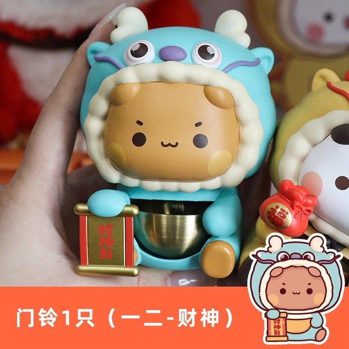 Original Panda Bubu And Yier Action Figure Toys Dragon Year Dopamine Doorbell 二次元造物家熊猫一二布布龙年多巴胺门铃铃铛磁吸入户门挂饰摆件