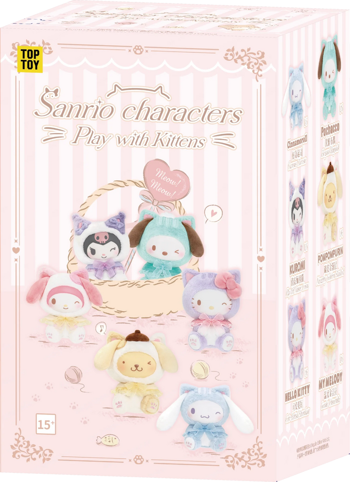 Original TOPTOY Sanrio Characters Play with Kittens Series Plush Keychains Blind Box 三丽鸥逗逗小猫搪胶毛绒系列盲盒