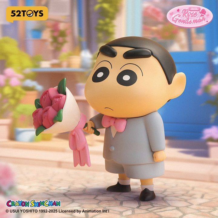 Original 52TOYS Crayon Shinchan Limited Edition-Rose Gentleman Figure Toy 蜡笔小新限定版优雅玫瑰手办潮玩玩具公仔桌面摆件