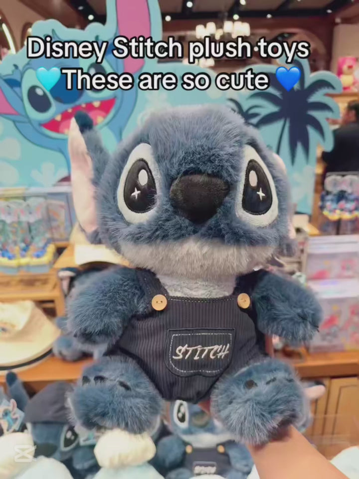 Original MINISO Stitch Overalls Sweatshirt Plush Doll  名创优品正版史迪奇背带裤毛绒公仔可爱史迪仔玩偶生日礼物