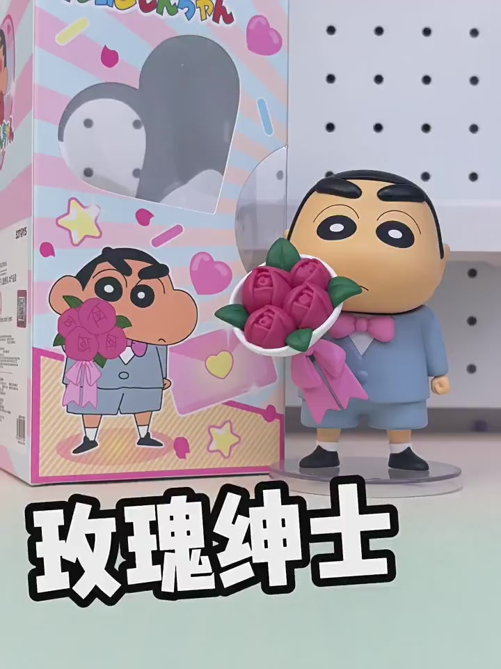 Original 52TOYS Crayon Shinchan Limited Edition-Rose Gentleman Figure Toy 蜡笔小新限定版优雅玫瑰手办潮玩玩具公仔桌面摆件