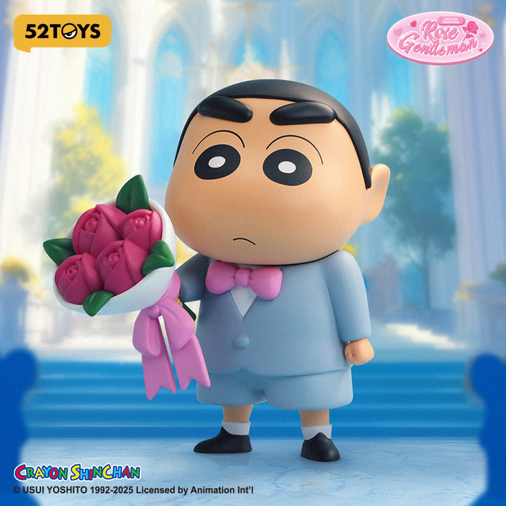 Original 52TOYS Crayon Shinchan Limited Edition-Rose Gentleman Figure Toy 蜡笔小新限定版优雅玫瑰手办潮玩玩具公仔桌面摆件