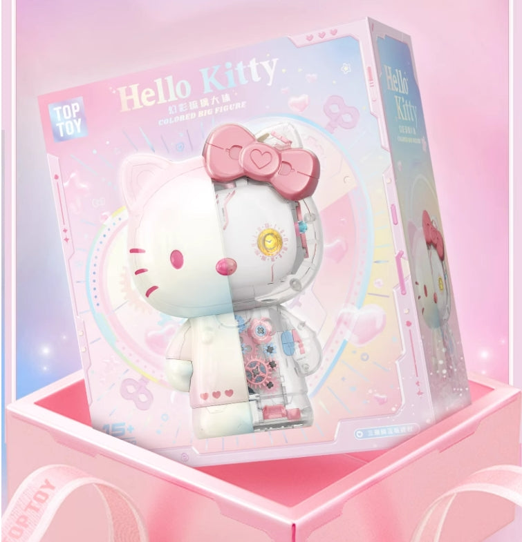 TOPTOY Sanrio Hello kitty Colorful Model Building Blocks 三丽鸥HELLO KITTY幻彩琉璃大体凯蒂猫拼装积木女生礼物