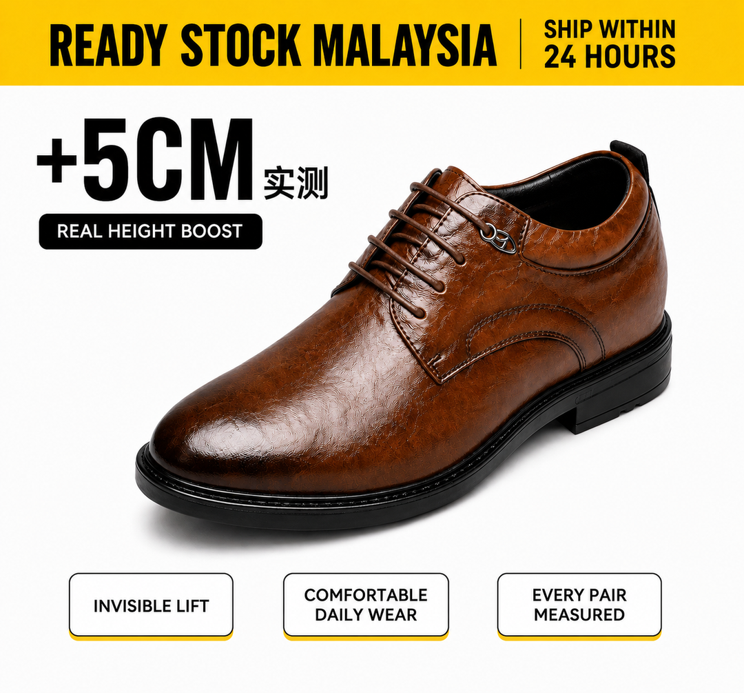 Ratio Prime Formal 5CM Height Increasing Leather Dress Shoes Kasut Tambah Tinggi  (Brown/Black Color)
