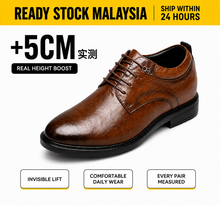 Ratio Prime Formal 5CM Height Increasing Leather Dress Shoes Kasut Tambah Tinggi  (Brown/Black Color)