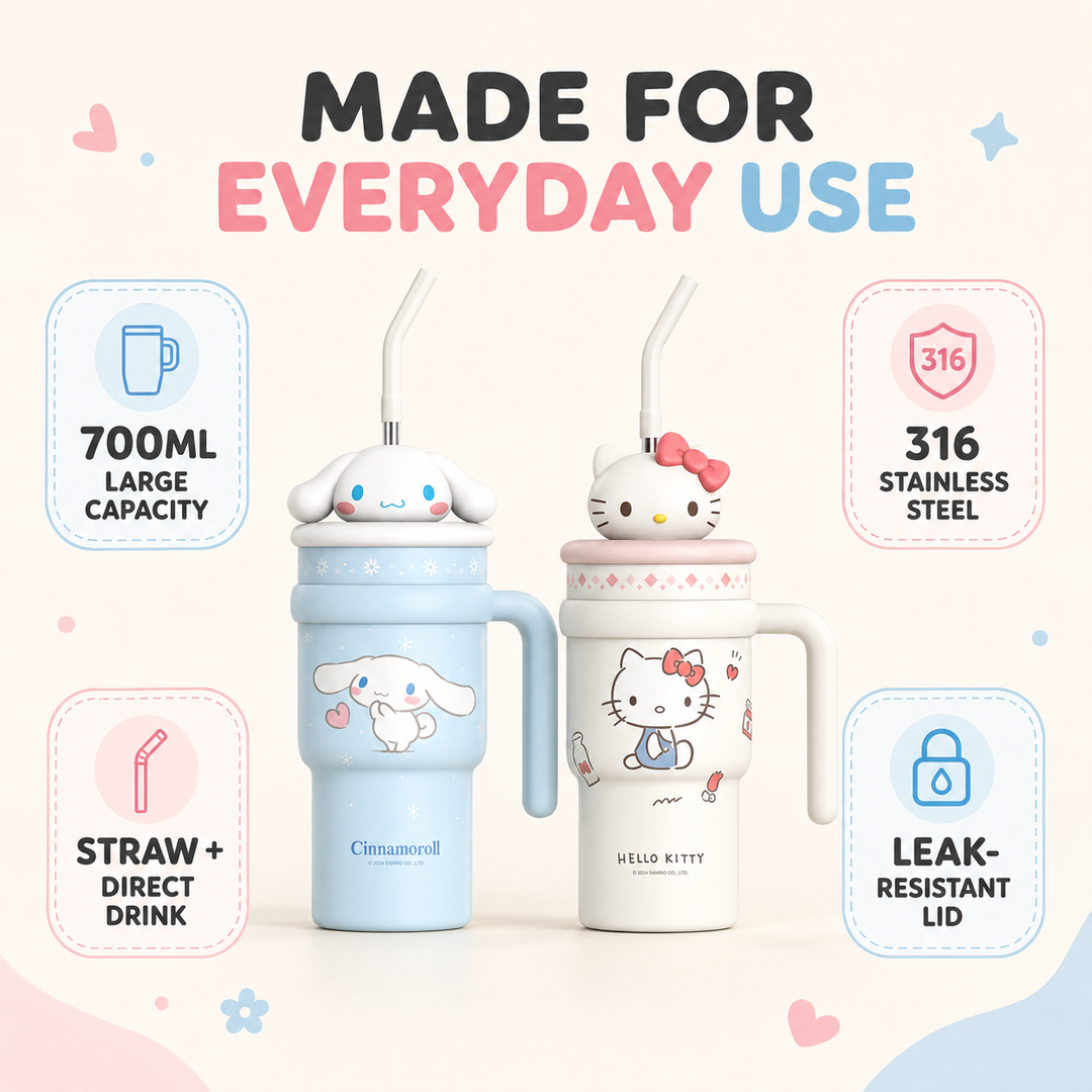 ORIGINAL Sanrio Hello Kitty & Cinnamoroll 700ml Insulated Tumbler Gift Set 保温杯大容量生日礼物三丽鸥冰霸吸管杯子