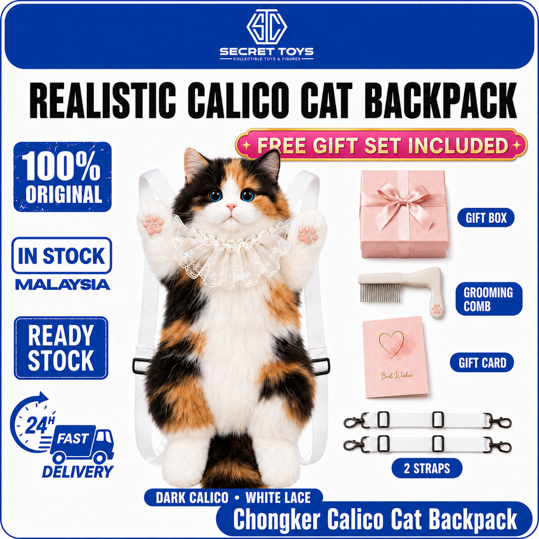 [Ready Stock Malaysia] Original Chongker Calico Cat Backpack 正版仿真三花猫毛绒背包宠客三花猫咪仿真小猫玩偶送女朋友生日背包 Free Gift Set