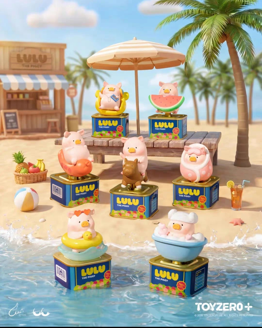TOYZERO+ Canned Pig LuLu's Holiday Series Blind Box Light-Activated Flocked Toys零加罐头猪LuLu放假Lu系列盲盒光动植绒潮玩周边桌面摆件