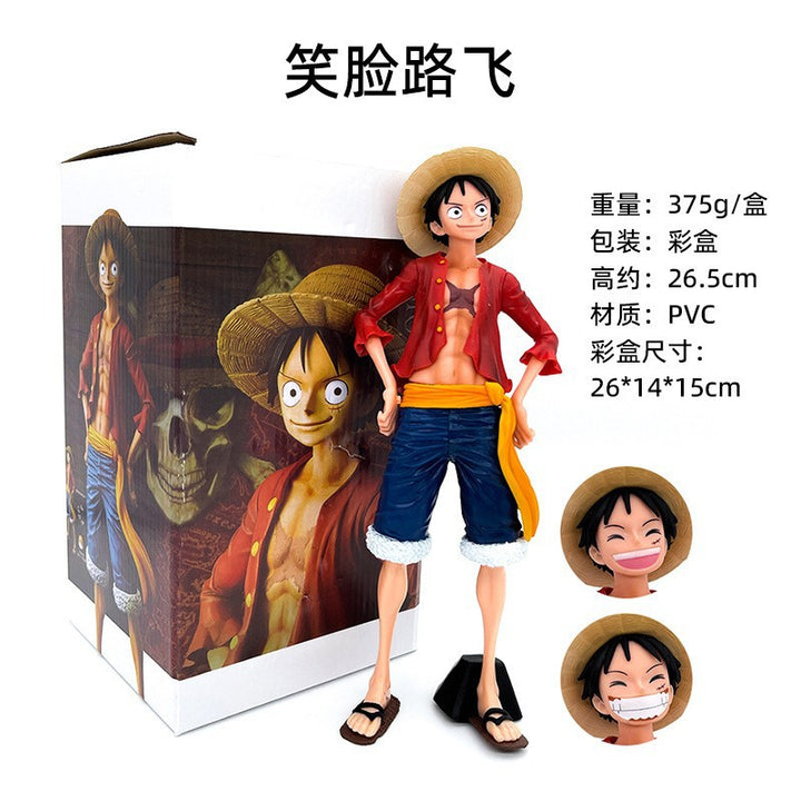 One Piece Luffy Action Figure Smiling Pose with Interchangeable Faces, Collectible Anime Model Toy in Color Box