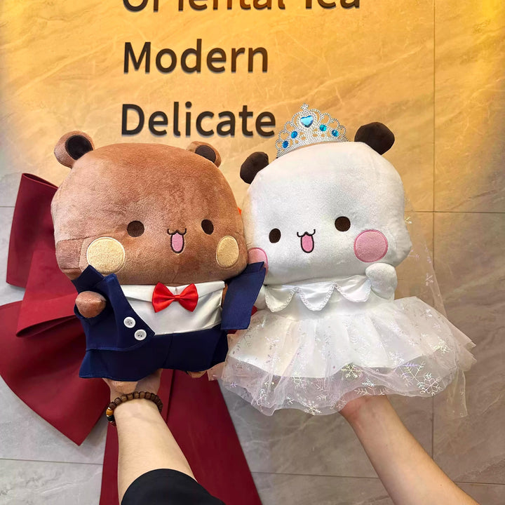 Yier & Bubu Wedding Gown Edition Plushie Panda Emoticon Anime Throw Pillow Ornament 一二布布婚纱礼服版玩偶熊猫表情包