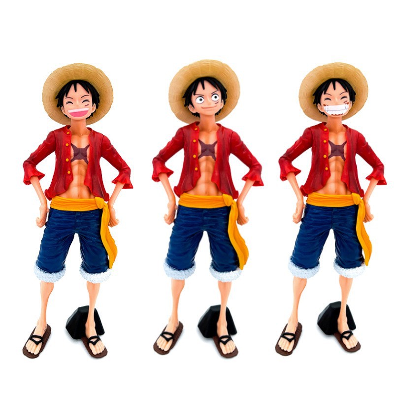 One Piece Luffy Action Figure Smiling Pose with Interchangeable Faces, Collectible Anime Model Toy in Color Box