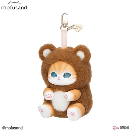 Original Mofusand Kiramekko Shiny Shark Cat Plush Keychain– Brown Cat Soft Vinyl Doll Gift 猫福珊吊饰娃娃