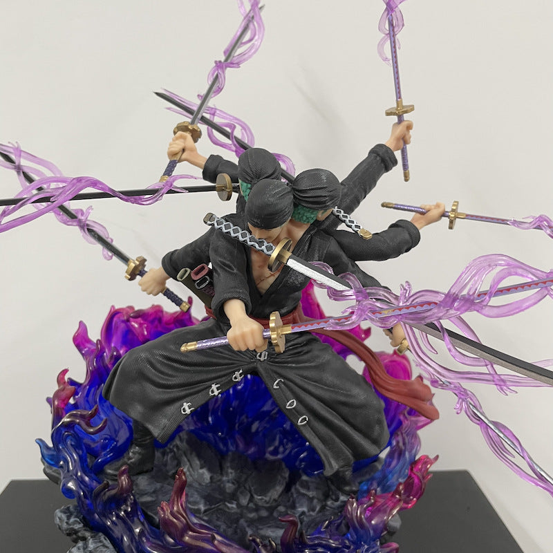 One Piece Wano Zoro Asura Nine Sword Style 3 Heads 6 Arms GK PVC Statue, 39cm Collectible Model"