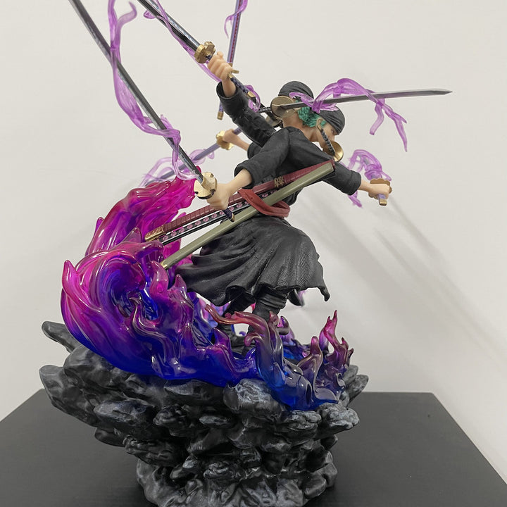 One Piece Wano Zoro Asura Nine Sword Style 3 Heads 6 Arms GK PVC Statue, 39cm Collectible Model"