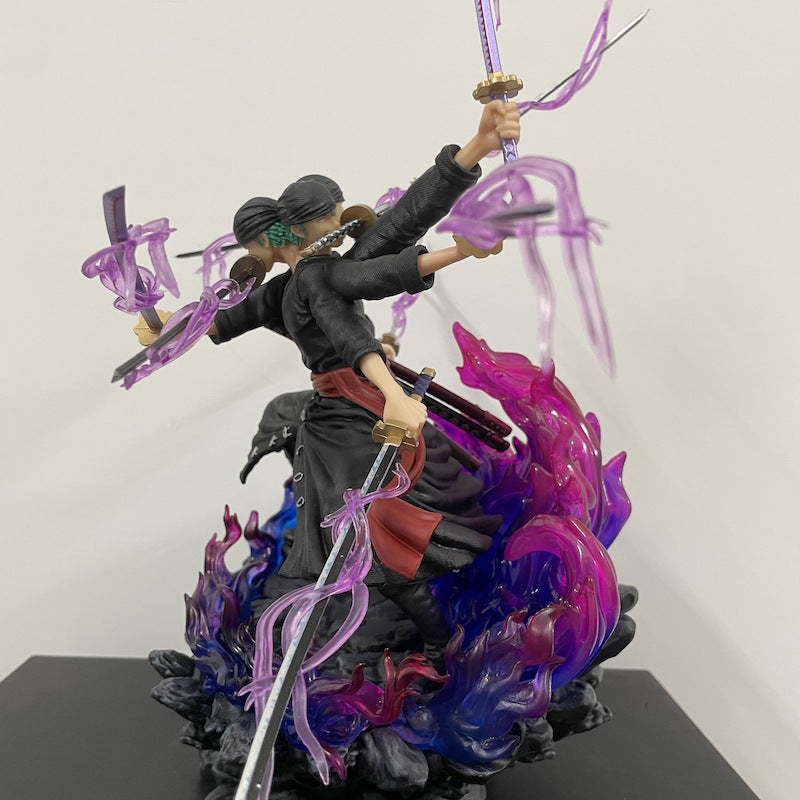 One Piece Wano Zoro Asura Nine Sword Style 3 Heads 6 Arms GK PVC Statue, 39cm Collectible Model"