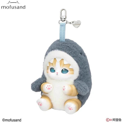 Original Mofusand Kiramekko Shiny Shark Cat Plush Keychain– Brown Cat Soft Vinyl Doll Gift 猫福珊吊饰娃娃