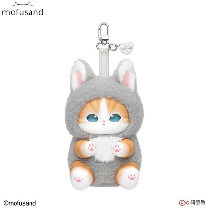 Original Mofusand Kiramekko Shiny Shark Cat Plush Keychain– Brown Cat Soft Vinyl Doll Gift 猫福珊吊饰娃娃