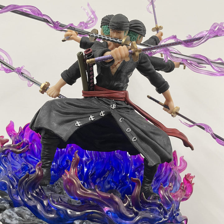 One Piece Wano Zoro Asura Nine Sword Style 3 Heads 6 Arms GK PVC Statue, 39cm Collectible Model"