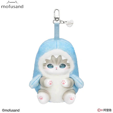 Original Mofusand Kiramekko Shiny Shark Cat Plush Keychain– Brown Cat Soft Vinyl Doll Gift 猫福珊吊饰娃娃
