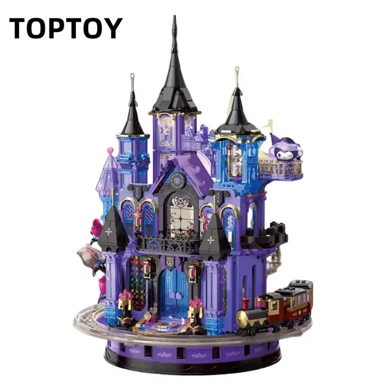 TOPTOY Sanrio Kuromi Purple Crystal Like Castle Set Building Blocks Cute Assembled Street Scene Toy New Year Gift