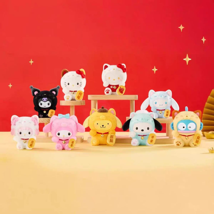 TOPTOY Sanrio Maneki Neko Blind Box Plush Keychain – Lucky Cat Hanging Charm New Year Gift TOPTOY 三丽鸥家族招财猫盲盒潮玩周边毛绒挂件女生新年礼物