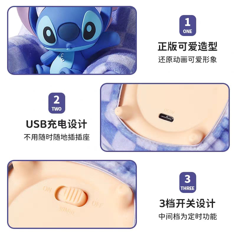 Disney Stitch Plush Night Light Sofa Tap Lamp with Phone Stand Cute Desk Decor Gift 迪士尼史迪仔小夜灯毛绒沙发拍拍灯手机支架摆件手办桌面年会礼物