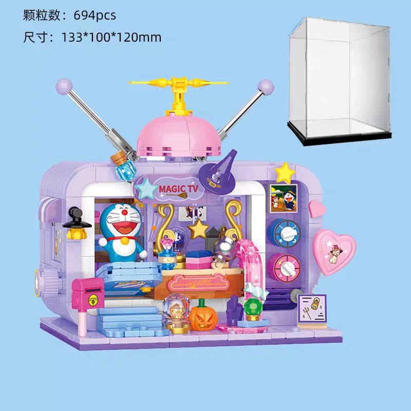 ReadyStocks Doraemon Building blocks toys 贝乐迪 小叮当 哆啦A梦 街景 建筑系列哆啦A梦电视机道具屋卡通拼装积木相机造型女生送礼佳品亚克力盒子
