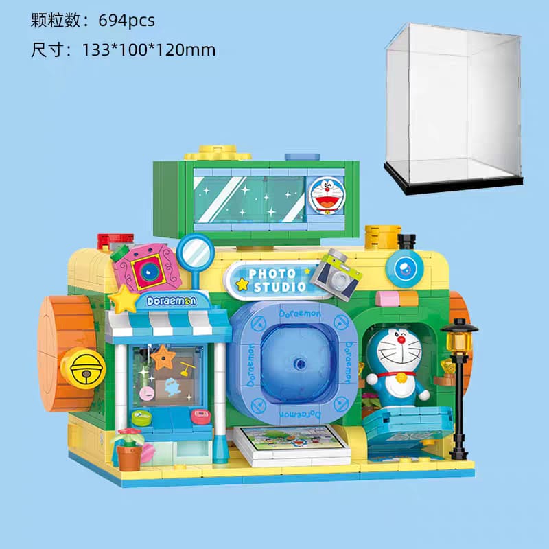 ReadyStocks Doraemon Building blocks toys 贝乐迪 小叮当 哆啦A梦 街景 建筑系列哆啦A梦电视机道具屋卡通拼装积木相机造型女生送礼佳品亚克力盒子