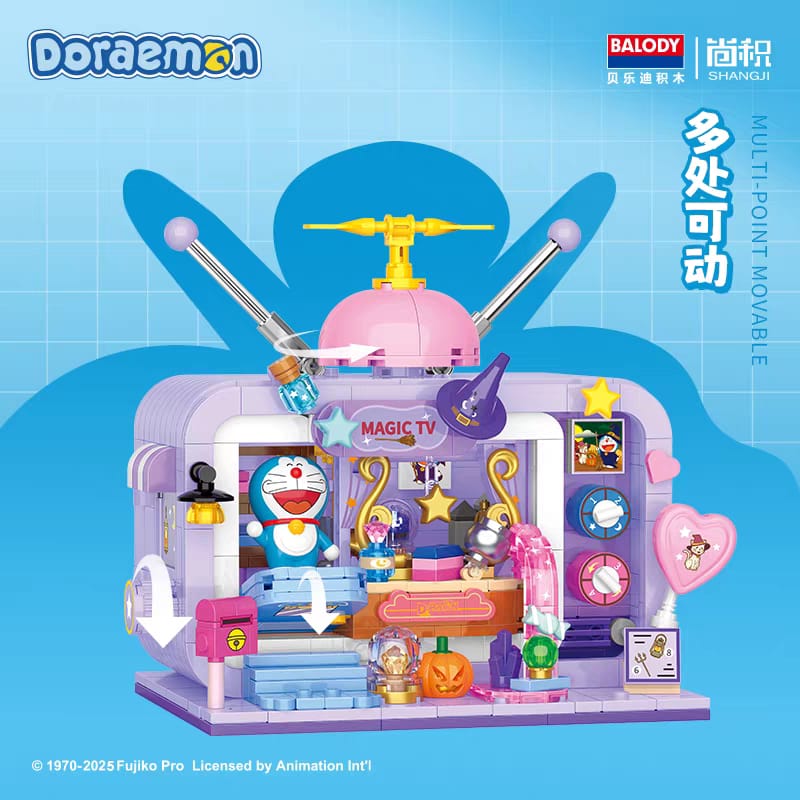 ReadyStocks Doraemon Building blocks toys 贝乐迪 小叮当 哆啦A梦 街景 建筑系列哆啦A梦电视机道具屋卡通拼装积木相机造型女生送礼佳品亚克力盒子