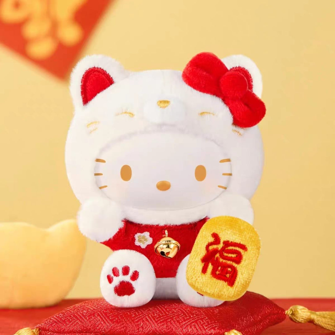 TOPTOY Sanrio Maneki Neko Blind Box Plush Keychain – Lucky Cat Hanging Charm New Year Gift TOPTOY 三丽鸥家族招财猫盲盒潮玩周边毛绒挂件女生新年礼物
