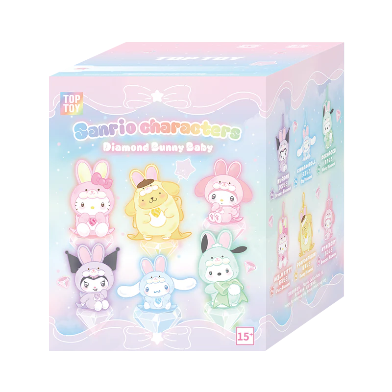Original TOPTOY Sanrio Characters Diamond Bunny Baby Series Blind Box 三丽鸥钻石兔宝宝系列搪胶毛绒盲盒可爱挂件摆件生日礼物