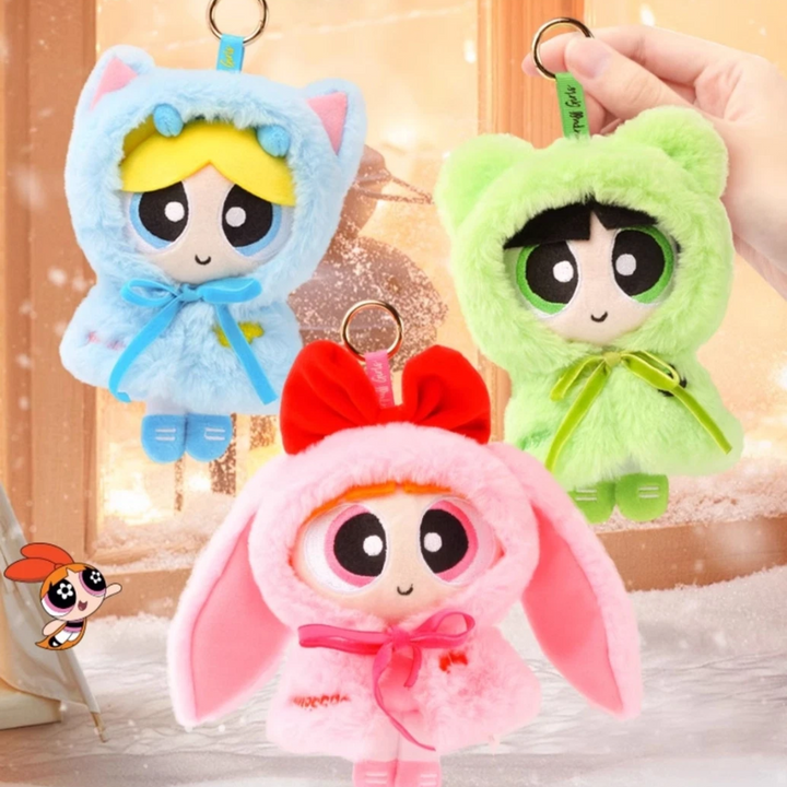 Original HUGKIS The Powerpuff Girls With Cape Cartoon Figure Plush Toy 飞天小女警斗篷毛绒玩具棉花娃娃换装娃衣公仔泡泡玩偶礼物