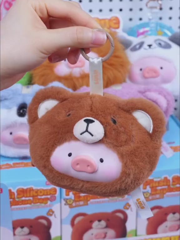 Original ToyZeroPlus Lulu The Piggy Plush Silicone Earphone Bag 罐头猪LuLu猪缤纷乐园盲盒动物派对系列猪猪摆件毛绒硅胶耳机包