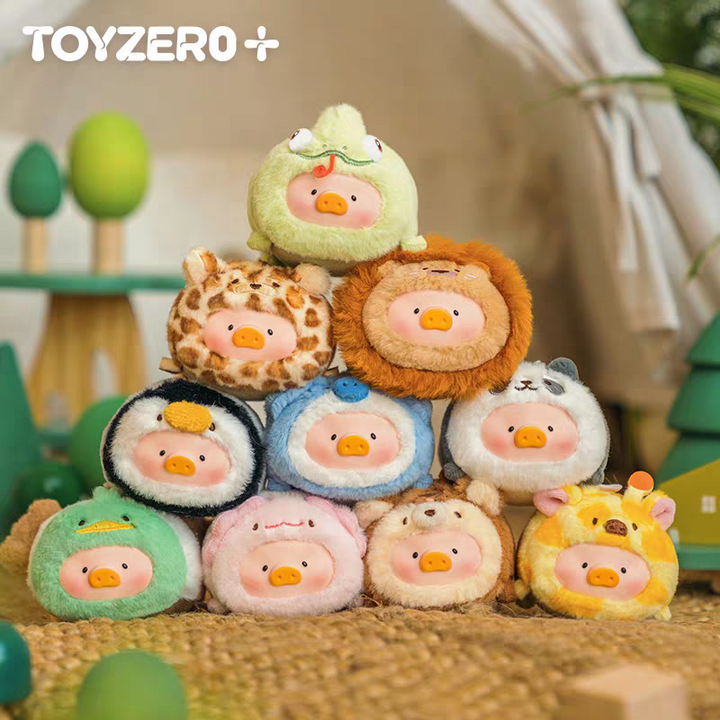 TOYZERO+ LuLu Canned Pig Animal Party Series 2 Together Lying Down Plush Keychain Blind Box 罐头猪动物派对系列2一起趴趴胶脸毛绒挂件盲盒