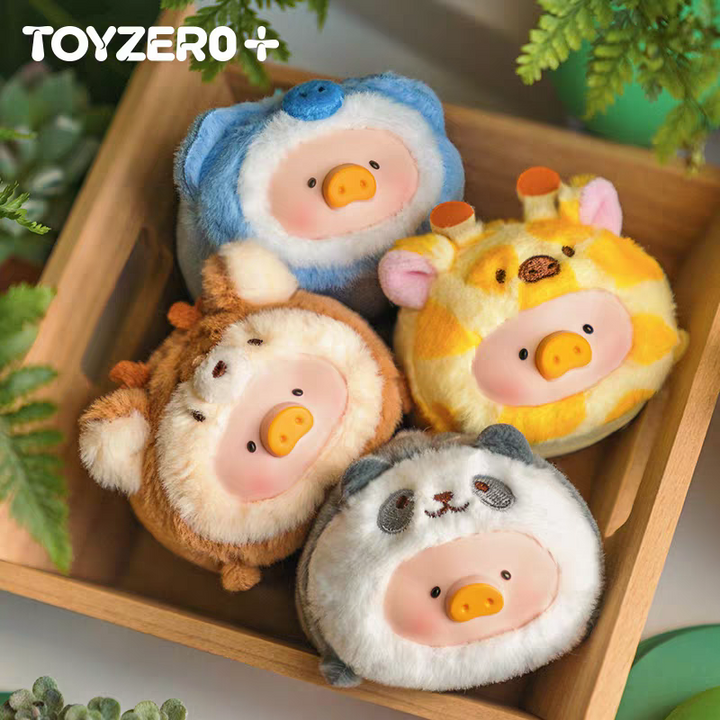 TOYZERO+ LuLu Canned Pig Animal Party Series 2 Together Lying Down Plush Keychain Blind Box 罐头猪动物派对系列2一起趴趴胶脸毛绒挂件盲盒